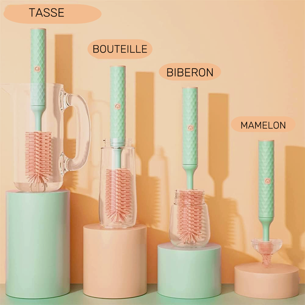 Brosse Électrique en Silicone : Ensemble 3 Pièces pour le Nettoyage des Biberons