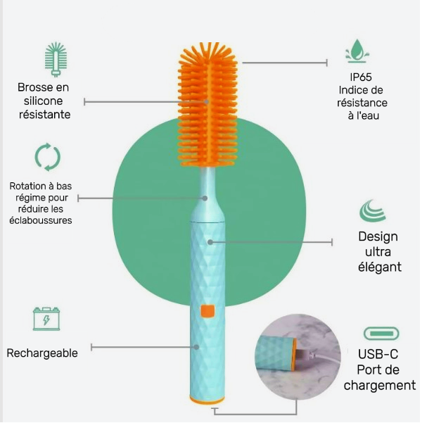 Brosse Électrique en Silicone : Ensemble 3 Pièces pour le Nettoyage des Biberons