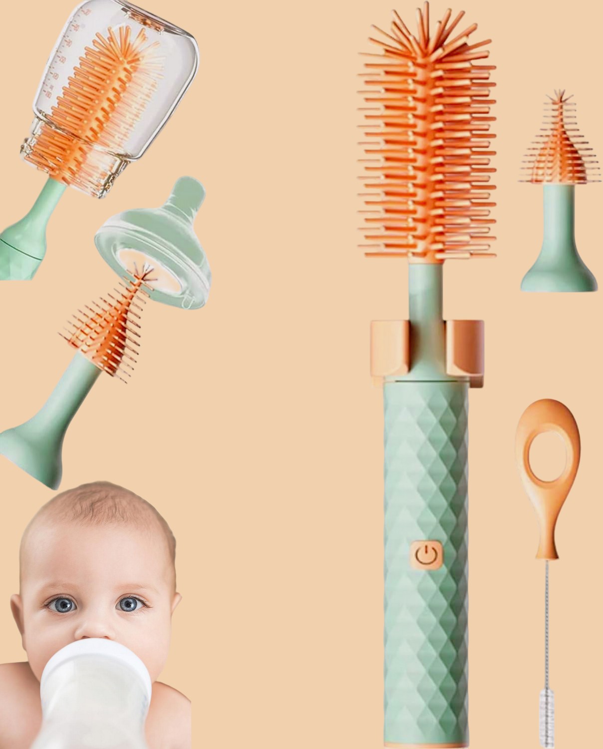 Brosse Électrique en Silicone : Ensemble 3 Pièces pour le Nettoyage des Biberons